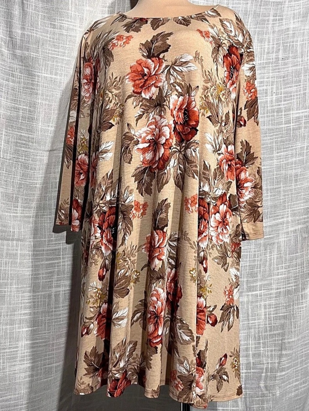 Honeyme Floral Midi Dress in Brown & Red Like New